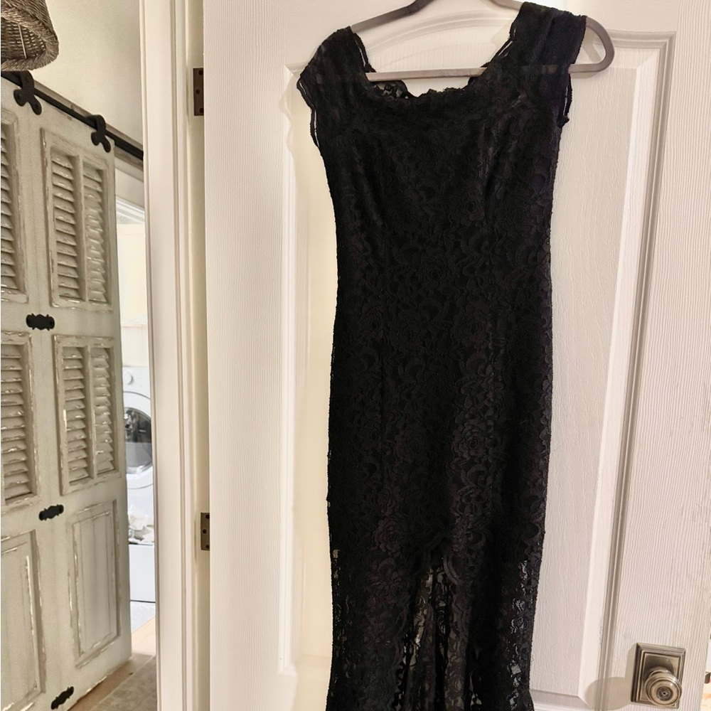 Elegant Black Lace long Gown with slit